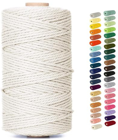 Natural Macrame Cord Colored Macrame Cord 2mm/3mm/4mm/5mm/6mm Macrame Cotton Cord, Twisted Macrame Yarn, Soft Craft Cord Macrame Rope Macrame Supplies(3mm*109Yards,Natural Color)