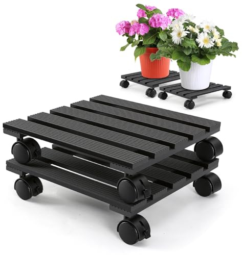 Ikodm Lot de 2 rouleaux pour plantes rectangulaires en WPC 30 x 30 cm - Avec roulettes - Charge maximale : 80 kg - Pour l'intérieur et l'extérieur - Planche à roulettes pour plantes, pot de fleurs -