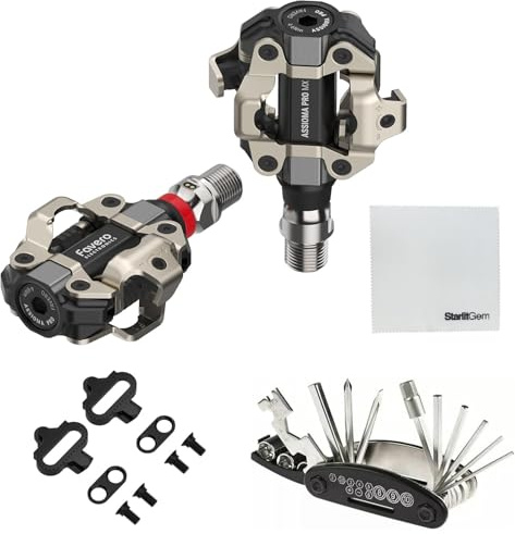 Favero-Pro-MX1-w/Clts-ToolKit-Cloth-Cmbo Favero Assioma Pro MX-1 Upgraded Single-Sided Power Meter Pedals Bundled with Extra SPD Cleats, Cleaning Cloth and Multi Tool Kit