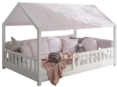 TiCAA Betthimmel Hausbett (2er Set) – Kinderbett Vorhang aus Polyester, Stoffhimmel, Dachvorhang, Hausbett Deko für Mädchen & Jungen