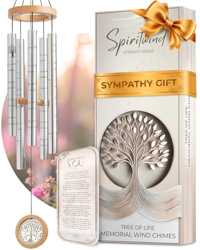 Tree of Life Memorial Wind Chimes for Loss of Loved One - Beautifully Packaged Memory Tree Windchimes in Memory of a Loved One - Sympathy Wind Chimes with Sympathy Card & Floral Keepsake (32 Size)