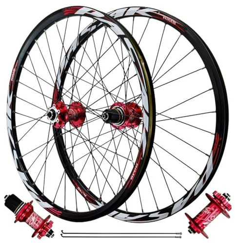 LPYDWZ Mountainbikehjulset 26 Tum 27,5 29 er, Skivbroms 4 Tätade Lager Mountain Cycling Fram Bakhjul Fälg 32H for 7-11 växlad Kassett(RED QR,27.5 INCH)