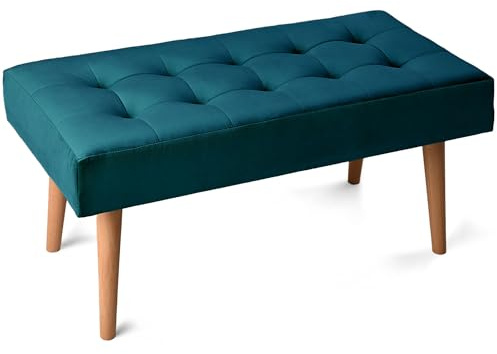 MG Design Polsterbank 45 × 90 cm in Blau – stabiles Holzgestell, weich gepolstert, samtig-weiche Oberfläche mit dezentem Schimmer, pflegeleicht – für Wohnzimmer, Schlafzimmer & Flur