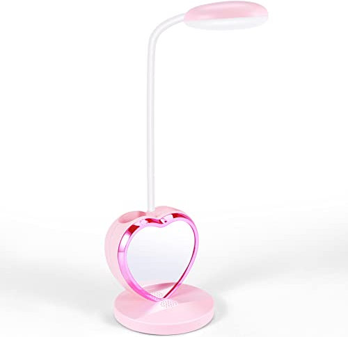 Jrifedptry Lampada da scrivania a LED ricaricabile, con porta di ricarica USB e portapenne, dimmerabile, rosa