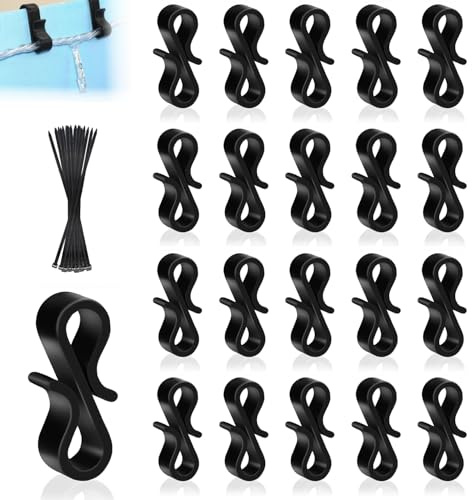 NECXON 120 Pezzi Ganci per grondaia Nera, Clip di grondaie di plastica riutilizzabili, Aggiungi Cravatte in Nylon da 20 Pezzi, Meraviglie di plastica per Ogni Occasione