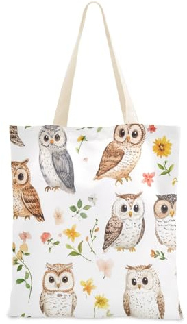 Foiosoh Einkaufstasche aus Segeltuch, rustikale Eule, Weiß, mittlere Größe, Einkaufstasche für Lebensmittel, Geschenktasche, wiederverwendbare Tragetasche, Rustikale Eule, weiß, 1 size