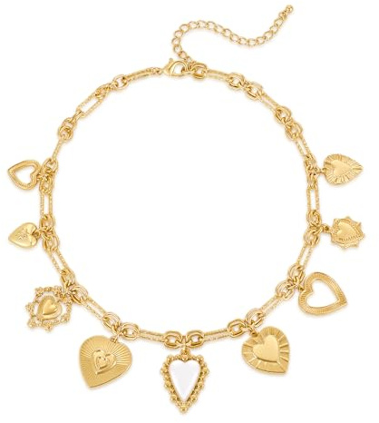 WOWORAMA Statement Herzmotiv Halskette für Damen Goldfarben Klobige Halsketten Herzanhänger Verstellbar Klobiger Anhänger Choker Halskette Valentinstagsschmuck