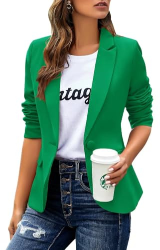 Cicy Bell - Giacca casual a maniche lunghe, blazer con risvolto, adatto per l’ ufficio e il lavoro, giacca blazer, verde, M