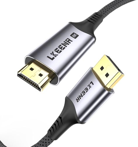 LKEENR Câble DisplayPort 1.4 vers HDMI 2.1 (8K @ 60 Hz, 4K @ 120 Hz, 2K @ 144 Hz) 1 m Uni-Directional DP (Source) vers HDMI (Display) Cordon tressé Prend en charge le port d'affichage HDCP 2.3 HDR10