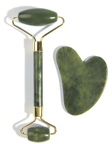 JUGUTA Apparecchi Per Tonificare E Per Pulizia Viso 1 Rullo Giada + 1 Gua Sha A Cuore 14.3X5.4X4Cm Verde