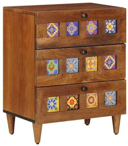 vidaXL Armadio da Notte con cassetto Marrone 50 x 33 x 62 cm, Comodino alla Moda, Tavolo in Legno di Mango per Camera, Spazio Ampio, Supporto Decorativo e Organizer Funzionale