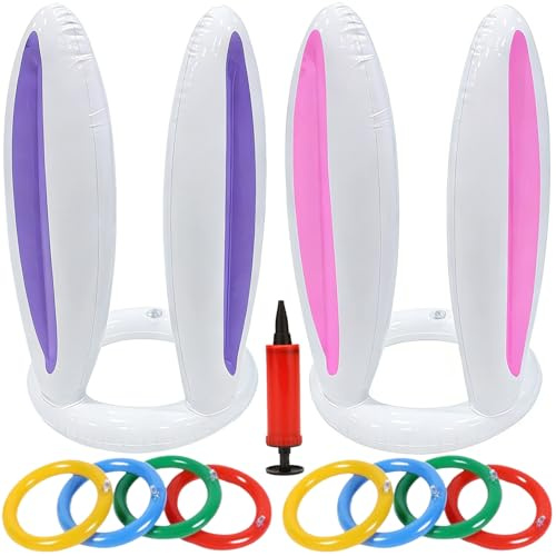 Coniglio Gioco di Lancio, 2PCS Gioco Orecchie da Coniglio Gonfiabile Giocos di Lancio dell'Anello Giochi Divertenti per Feste Pasqua Orecchie da Coniglios Cappelli per Famiglia Festa Pasqua