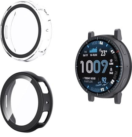Natbok 2-pack för Amazfit Active Max fodral och skärmskydd i härdat glas, stöttålig [reptålig] smalt tunt hårt PC, helkroppsskal, stötsäkert och halkfritt klockfodral