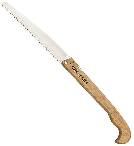 DICTUM® Japanische Klappsäge | Handgefertigte Klappbare Japansäge | Japanische Säge mit 240 mm Klinge, 35 mm Breite, 0,6 mm Dicke | Säge mit gebogenem Holzgriff, mit natürlicher Urushi-Behandlung