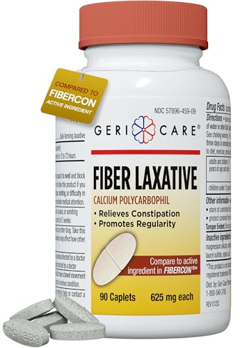 GeriCare Fiber Laxative - 625mg Calcium Polycarbophil Fiber Supplement for Women and Men - Gentle Effective OTC Relief for Constipation and Hemorrhoids - Insoluble Fiber Capsules (90 Count)