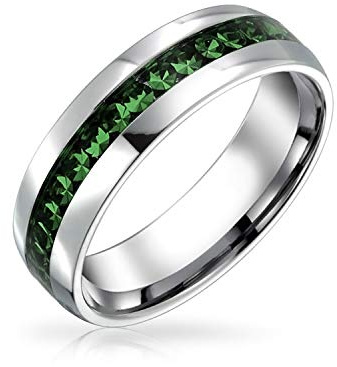 Bling Jewelry Bague Éternité En Acier Inoxydable Avec Cristal Vert Classique Pour Le Mois De Mai