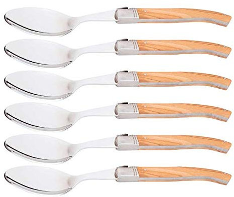 Laguiole Tradition Dinner Spoons Set of 6 Olive Wood Bowls Brass Jaws Laguiole Bee Wooden Box Kitchen/Household Blue M