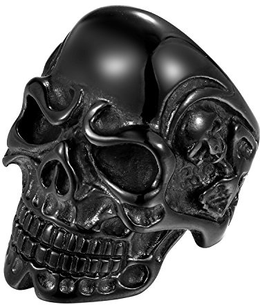 OIDEA Anillos de acero inoxidable negros para hombre y mujer, diseño de calavera, Acero inoxidable, Sin piedras preciosas