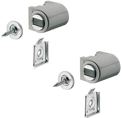 Gedotec Magnetverschluss silber mit Anschraubplatte Magnetschnapper Tür zum Schrauben - H2059 | Türmagnet Kunststoff Haftkraft 3,0 kg | MADE IN GERMANY | 2 Stück Möbelmagnet Schranktür mit Gegenplatte