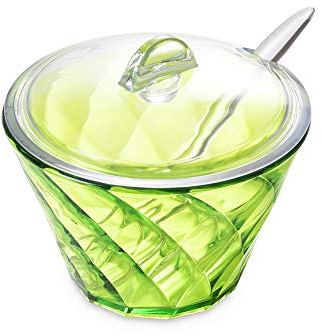 Omada Design Zuckerdose aus Durchsichtigen Acryl mit Löffel, von 20 Cl, Made in Italy, Diamant-Effekt, Stapelbar und Spülmaschinenfest, Linea Diamond, Grüne Farbe