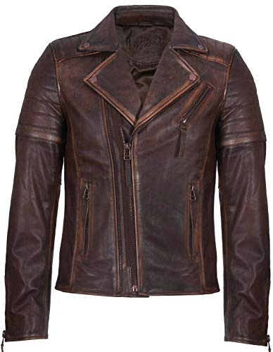 Infinity Leather Croce Marrone Zip Annata Pelle Chiodo Uomo