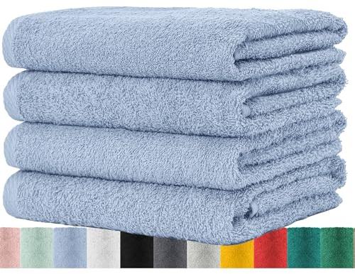 BaSaTex Handduksset för hushåll och gäster 4-pack handdukar, tvätthanddukar | Frottéhanddukar med hängögla, tvätthanddukar för badrum Öko-Tex Standard 100, rökblå, bomull, frotté, Öko-Tex