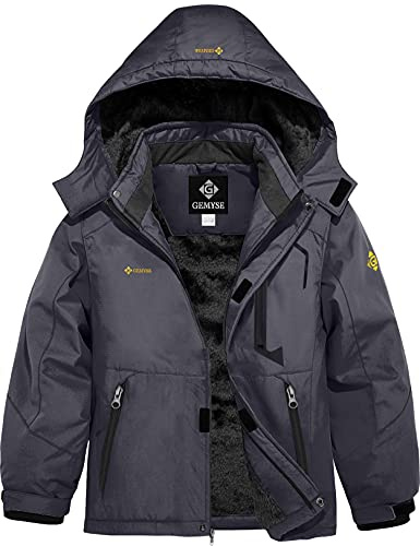 GEMYSE Vattentät skidjacka för pojkar, av vindtät fleece, vinterjacka/regnjacka med huva för utomhus, 152/158 cm