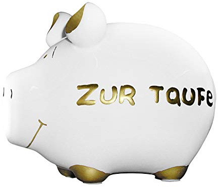 Premium Weddings Sparschwein Zur Taufe ca. 12,5 x 9 cm handgefertigt aus Keramik - Sparbüchse Spardose edles Sparschwein
