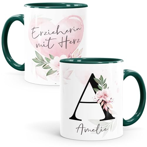 SpecialMe® Kaffee-Tasse mit Name und Spruch mit Herz Initiale Monogramm Dankeschön personalisierte Geschenke Inner-gruen Keramik-Tasse