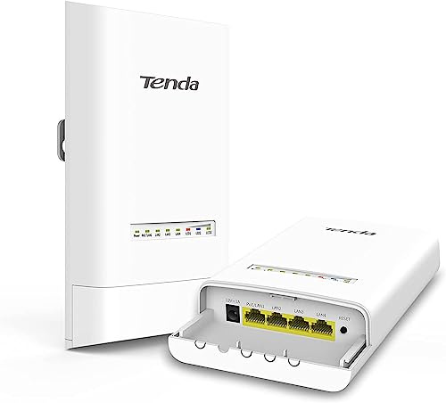 Tenda OS3 WiFi Bridge Point-to-Point WLAN Bridge Outdoor CPE (867 Mbit/s auf 5GHz, 5KM Reichweite, 4X 10/100 MBit/s-LAN-Ports, WLAN Brücke mit 12dBi Richtantenne, Zentrales Management)