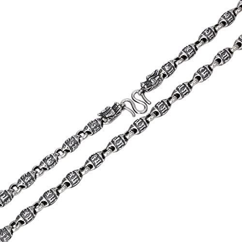 Beydodo Herren Halskette 925 Silber ohne Anhänger, 6MM Buddhismus Gliederkette mit Drachen Freundschaftskette Silber Hip Hop Kette 50CM