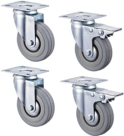 4 Stück Schwerlastrollen 75mm Lenkrollen Transportrollen mit bremse bis 200kg Palettenrollen Rollen für Möbel 360° Drehbar(2 Bremsrollen, 2 Lenkrollen)