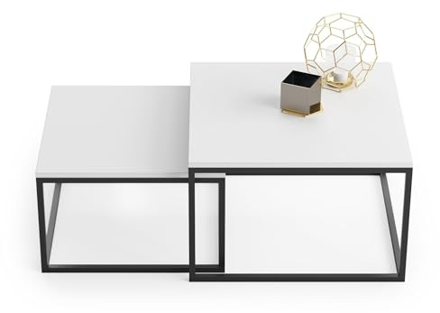 HomeCo. Couchtisch 2er Set schwarz 42cm und 36cm hoch, Beistelltisch Loft Design, 2 in 1 Verschachtelung, Kratzfeste Oberfläche, Wohnzimmer