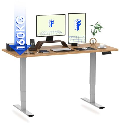 FLEXISPOT Höhenverstellbarer Schreibtisch Elektrisch, 3-Fach Teleskop & Dual-Motor, Belastbarkeit 160 KG, Bürotisch mit Memory-Funktion&Anti-Kollisionssystem(180 x 80 cm Ahorn, Gestell Grau)