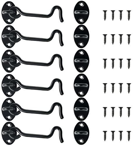 Dluno 4 Hook and Eye Latch 6-Pack, Heavy Duty Solid Stainless Steel Cabin Privacy Hooks Latch with Mounting Screws for Barn Doors, Bathrooms, Sliding Doors, Sheds, Blinds, Bedrooms. (Black)