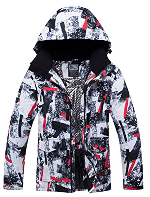 UFROGE Veste de Snowboard pour Hommes, à la Mode extérieure, Respirable et étanche à l'air, Veste de Snowboard à Capuchon rayé Rouge foncé pour Alpinisme Haut de Snowboard (Color : Red, Size : M)