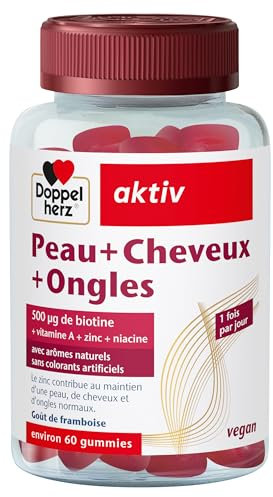 Doppelherz Peau+Ongles+Cheveux - Gummies à mâcher vegan - Avec zinc, biotine, vitamines A, C, E & B6-60 gummies