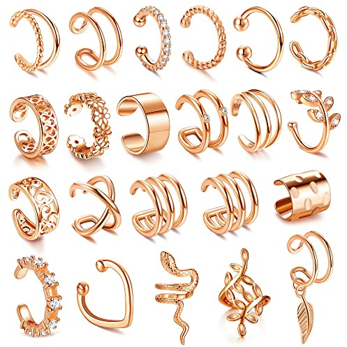 JeweBella 22Pcs Ear Cuffs Orecchini Donna Regolabile Orecchini Senza Buco Donna Orecchini Finti Donna Orecchini Clip Cartilagine Non Piercing Orecchio Earcuffs Donna Oro/Argento/Oro Rosa/Nero