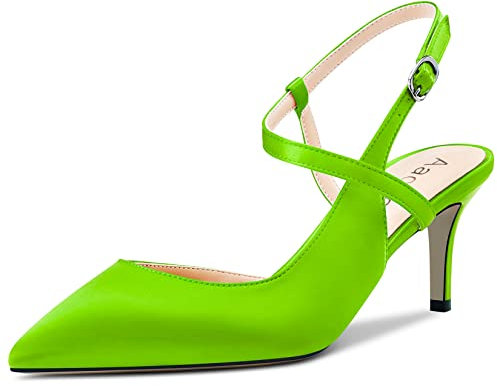 Aachcol Donna Pumps a Punta Cinturino alla Caviglia Slingback Spillo Gattini Basso Tacco Heel Dress Scarpe Sandali Raso Ufficio da Matrimonio Shopping Verde Lime 6.5 CM 43 EU