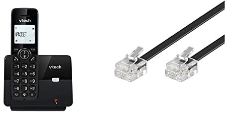 Vtech CS2000 schnurloses Telefon, ECO+ Modus, Festnetztelefon, schwarz & Goobay 50320 Modularanschlusskabel, Telefonkabel, RJ11 Stecker (6P4C) auf RJ11 Stecker (6P4C), schwarz, 15m