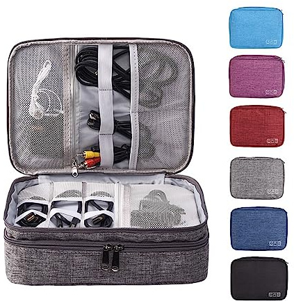 Borsa Organizer per Cavi Elettrici,Organizer Cavi,Borsa Accessori Elettronici,Organizzatore Multifunzione per Fotocamera Disco Caricatore,Elettronica Viaggio Custodia Organizzatore(3 strati,Grigio)