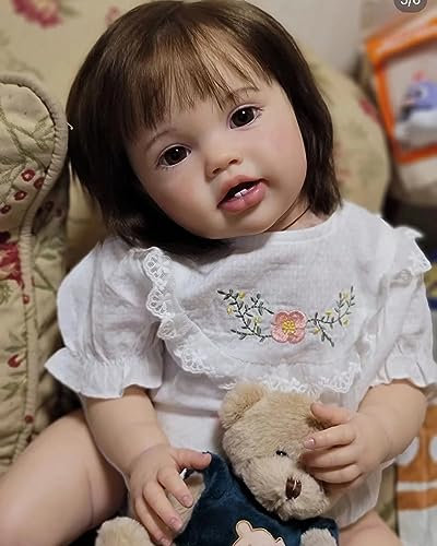 Zero pam 24 Zoll Reborn Puppen Mädche 60 cm Lebensechte Babypuppen Wie Echt Realistisch Silikon Baby Mit Haaren Reborn Toddler Girl Weich Vinyl Puppen Stoffkörper