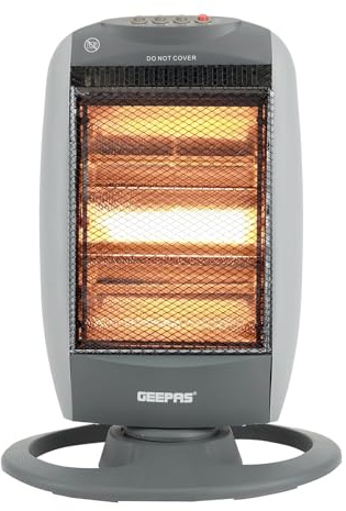 GEEPAS Halogen Heater Instant Heating Energy Efficient 3Heat 400/800/1200W | Oscillation Function Low Running Cost 3 Bar Compact Radiator