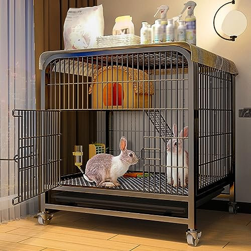 Kaninchenstall für den Innenbereich für 2 Kaninchen, mit Dach, Kleintier-Laufstall für den Innenbereich, für Frettchen/Chinchilla/Kätzchen (Farbe: Schwarz)