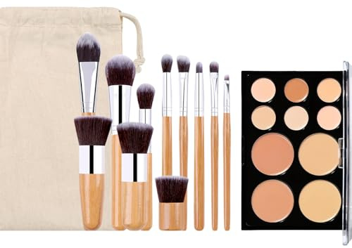 Holzsammlung 10 Farben Concealer Abdeckcreme Camouflage Palette mit 11 Stück Kosmetikpinsel, Cosmetics Creme Konturen Kit Professional Makeup Conceal Palette zum Abdecken, Highlighten, Konturieren