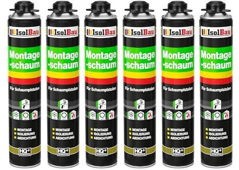 Isolbau - Bauschaum Montageschaum 6 x 750 ml PU-Schaum 1K Pistolenschaum Zargenschaum - Isolierung Abdichtung für Innen und Außen
