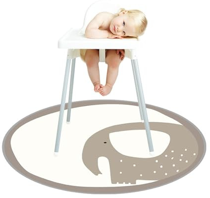Treer Hochstuhl Bodenmatte Runden Baby Hochstuhl Unterlage Bodenschutzmatte für Unter Hochstuhl, Spritzmatte Wasserdicht Rutschfest Krabbelmatte Faltbar Baby Spielmatte (Elefant)