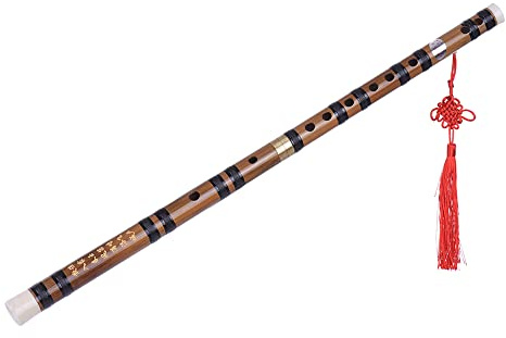 HUIOP Bamboo Flute, Pluggable Dizi,Pluggable Handmade Bitter Flute/Dizi Traditional Chinese Musical Woodwind Instrument in E Key for Beginner Study Level