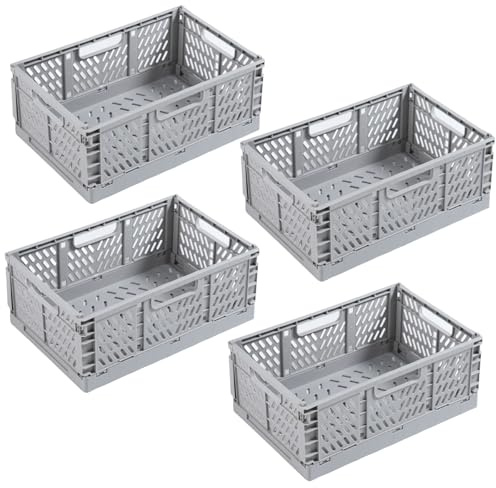 EURXLQ 4 Stück Grau Klappbox 30×20×12cm,Klappkiste Körbe Aufbewahrung Zusammenklappbarer Tragbar Aufbewahrunskisten Bunt aufbewahrungskiste Geeignet für Küche,Bad,Büro,Schlafzimmer