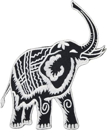 Elefant Weiß Aufnäher zum aufbügeln oder aufnähen Bügelbild Aufbügler für Kleidung gestickter Bügelflicken Applikation Patch Größe 10,0 x 12,3 cm